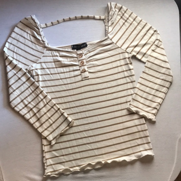 Almost Famous Size S Y2K Lettuce Hem Striped Top - Picture 3 of 9